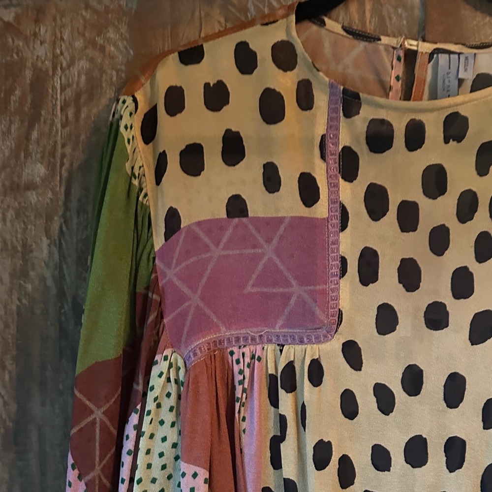 Anthropologie Patchwork Long-Sleeve Women's Top in Warm Multicolor - Picture 2 of 5